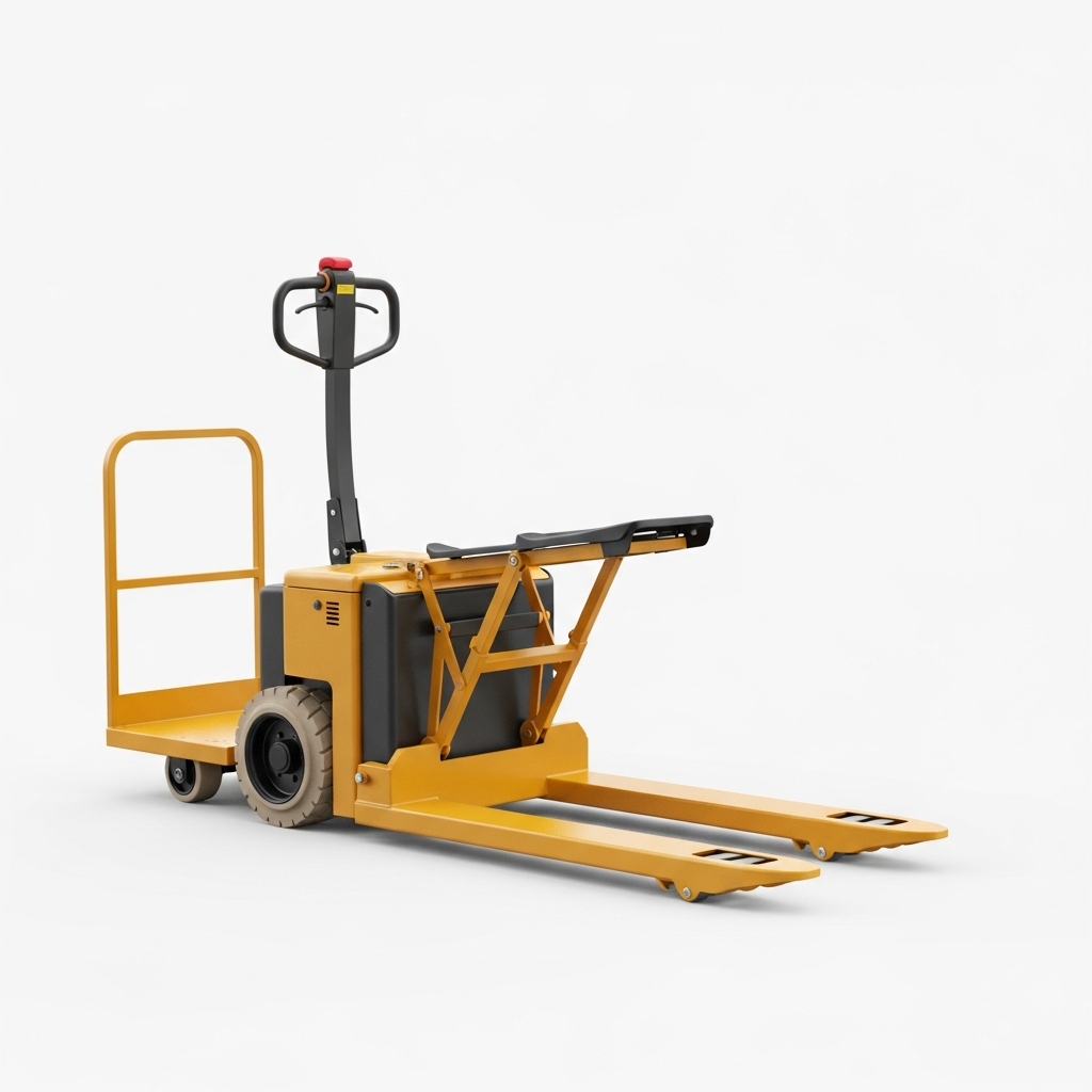 JL-RPT rider electric pallet jack — three-quarter view with ride-on platform